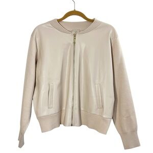 Sioni Faux Leather Bomber Varsity Jacket Cream Size XLarge